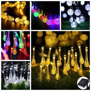20-50 LED Solar String Fairy Lights Water Drop/Crystal Ball Xmas Gardern Decor - Picture 1 of 19