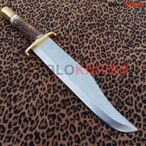 17" Premium Handmade J2 Steel High Polish  Hunting Bowie Knife Stag Horn Handle - Picture 1 of 2