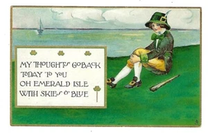 Early 1900's Tucks #104 St Patrick's Day Postcard Irish Boy Sitting By The Ocean - Picture 1 of 2