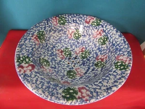 Red Clay Pottery Blue Footed Colander 9" Across Multi Color Berry Strainer - Imagen 1 de 5