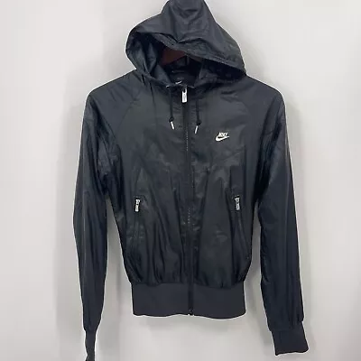 Nike Windrunner Jacket Womens Size XS Black Hooded Full Zip Running Pockets • 44.95€