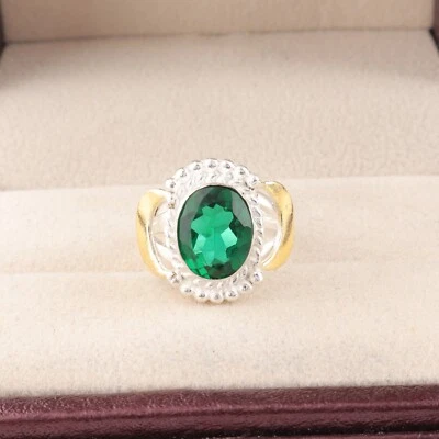 Lab Created Emerald Gemstone 925 Sterling Silver Handmade Jewelry Ring Gift For - Image 1 of 3