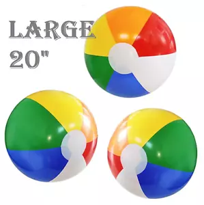 3x Large Beach Ball 20" inch Jumbo Multi Color Rainbow Beach Balls - Picture 1 of 8