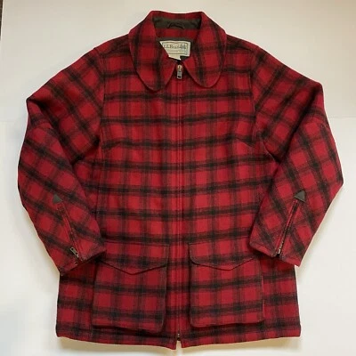 LL BEAN MAINE GUIDE Women’s Wool Parka Coat 271121 Sz L Red Black Buffalo Plaid - Image 1 of 4
