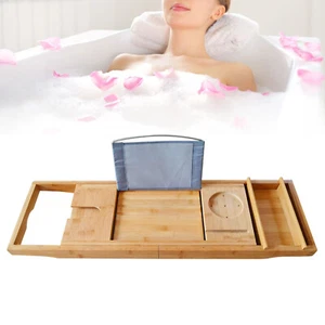 Wooden Rustic Bath Caddy Buddy Shelf Bathtub Tray Holder Brown 2.2 kg Adjustable - Picture 1 of 11