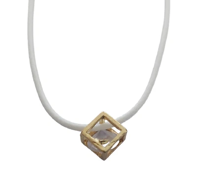 Collana Cubo Quadrato Strass Brillantini Pietra Trasparente Elegante L.7 - Immagine 1 di 4