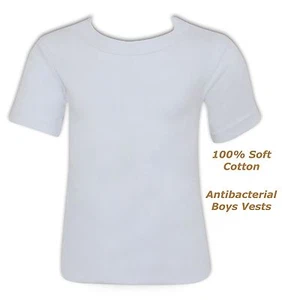 Boys white vest short sleeved t shirt 100% antibacterial cotton 5 to 8 Year - Picture 1 of 2