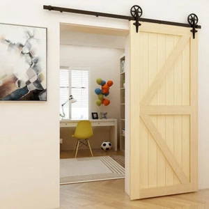 CCJH 4FT-20FT Grande Ruota Scorrevole Fienile Porta Hardware Kit per Porta in Legno,Liscio - Foto 1 di 17