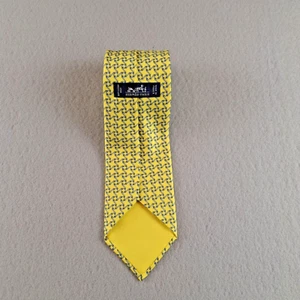 HERMES Geometric Print 100% Silk Necktie FRANCE Luxury Yellow 605838 IA - Picture 1 of 12