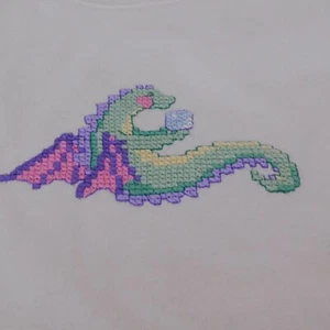 Colorful Dragon Stitch a Shirt Completed on Long Sleeve Size Small Kids Shirt - Picture 1 of 6