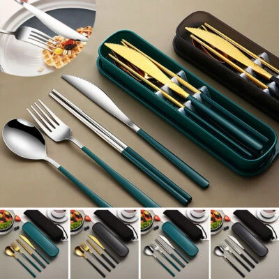 Tragbares Besteckset Edelstahl Besteck Silberbesteck Messer Löffel Gabel Reise - Bild 1 von 4