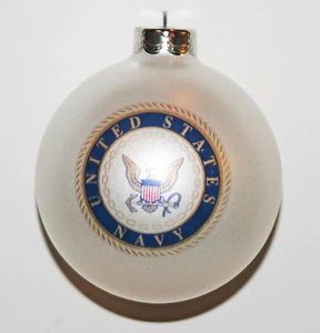 CHRISTMAS ORNAMENT UNITED STATES NAVY SEAL EAGLE CREST ROPE TRIM WHITE BALL - Picture 1 of 1