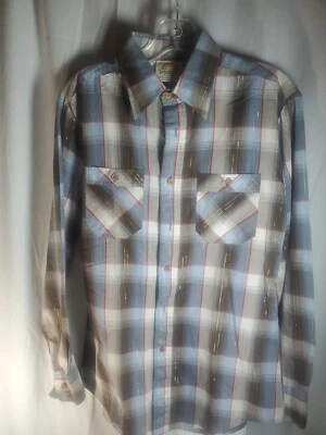 VTG Saturdays In California Mens Size Med 15 1/2. Blue,Brown,Gold Pinstripes.  - Image 1 of 4
