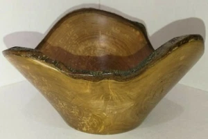 Wooden 'Bird Mouth' Fruit Snack Bowl Hand Turned Cherry Live Edge Small Rustic - Picture 1 of 7
