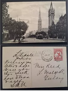1914 Australia Postcard - Collins St Melbourne Scene 1d Red Roo stamp-Lilydale - Bild 1 von 3