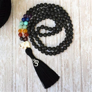 8mm Lava Stone 7 Chakras Gemstone 108 Beads Tassel Mala Necklace Buddhism - Picture 1 of 1