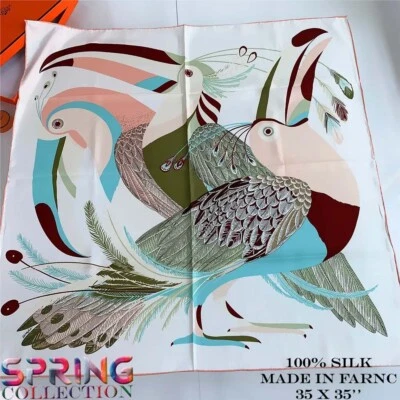 100%桑蚕丝女式大号方巾头颈毛巾披肩90厘米35 — 第 1/2 张图片