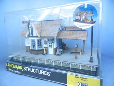 O BUILT Model Woodland Scenics Landmark Structures THE DEPOT with LED LIGHTS New - Image 1 of 4