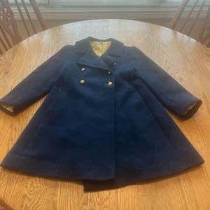 Vintage Navy Blue Little Girls Long Wool Dress Coat Size 5/6 Upcycle - Picture 1 of 14