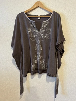 Camiseta Free People Marrón Cuadrada Talla S Gran Tamaño Paisley Cinturón Boho Kimono Manga Foto 1 de 4