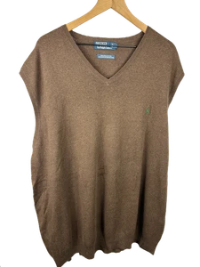 Ralph Lauren Brown Sweater Vest with Green Logo (100% cotton)–Thrift 10/10–Size  - Picture 1 of 5