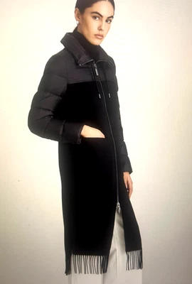 Abrigo negro Dawn Levy talla XL Hudson maxi flecos lana cálido venta al por menor $895 Foto 1 de 4