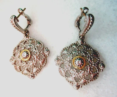  Judith Ripka  Sterling Silver 18K Gold White Sapphire Drop Pierced Earrings - Image 1 of 4