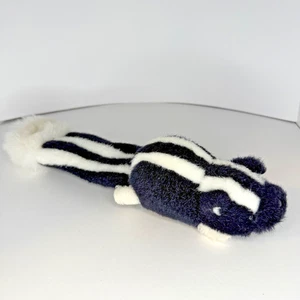 B J Toy Skunk Zipper Pouch Case Black White Metal Clasp Hanger Plush 14" Toy - Picture 1 of 10