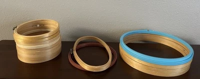 Lot of 12 Wooden And 3 Plastic Embroidery Hoops Tension Screws 10” 6” Round Oval - Image 1 of 4
