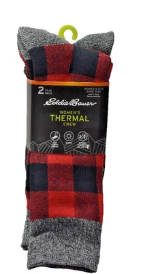 Eddie Bauer Women's 2 Pair Pack Thermal Crew Socks One Size Black Red New! NWT - Image 1 of 4