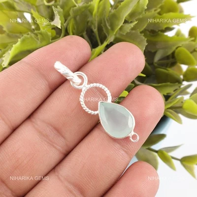 Pera Acqua Calcedonio Pietra Mamma Compleanno Boho Ciondolo Gioielli Argento - Immagine 1 di 4