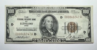 1929 $100 Federal Reserve Bank of Cleveland, Ohio - Image 1 of 2