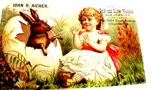 VTG. Easter Greetings Victorian Trade Card John B Aicher Jewelers  Philadelphia - Picture 1 of 5