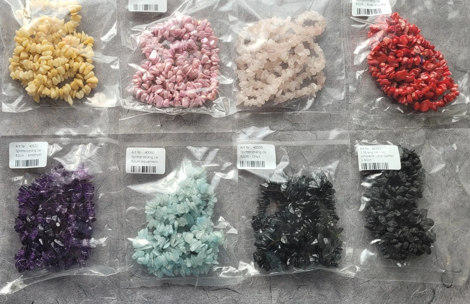 Natursteine Perlen | Splitter | Aquamarin, Rosenquarz, Amethyst - Konvolut 8St. - Bild 1 von 4