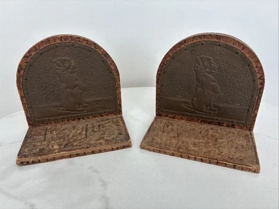 Antique Hand Hammered Copper & Wood Bookends 1935 YMCA Norristown Pa - Image 1 of 4