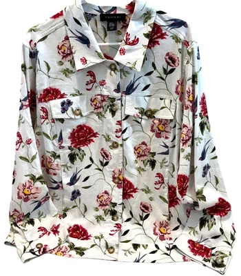 Jaqueta feminina Tahari mistura de linho branca multicolorida floral 1X (14W/16W) - Imagem 1 de 4