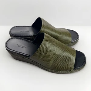 rag & bone Women’s 38 Lizard Embossed Leather Espadrille Mules Slides Green - Picture 1 of 13