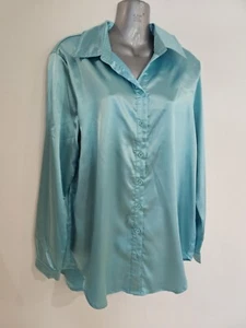 PRETTY LITTLE THING Blue Satin Long Sleeve Button Down Shirt 14 - Picture 1 of 2