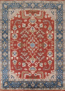 Blumen Rost/blau handgeknüpfte Wolle Oushak orientalischer Wohnbereich Teppich 8x10 - Bild 1 von 18