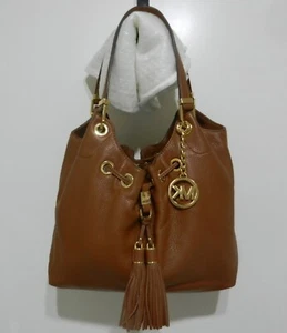 MICHAEL KORS Camden Large Pebbled Leather Luggage-Brown Bucket Shoulder Tote LG - Picture 1 of 18