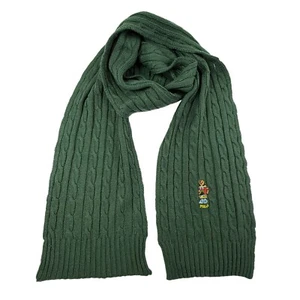 Ralph Lauren Polo Cable Knit Teddy Bear Basketball Embroidered Scarf Green 8x68 - Picture 1 of 5