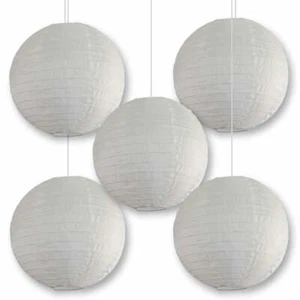 BULK PACK (5) 20" Beige Shimmering Nylon Lantern, Even Ribbing, Durable, Hanging - Picture 1 of 3