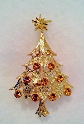Broche Árbol de Navidad Cristal Amarillo Dorado - Hecho en Bohemia Checa - Joyado Foto 1 de 2