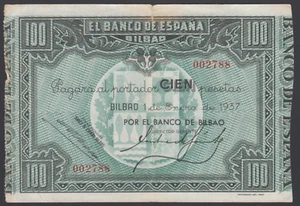 Spain 100 Pesetas 01-01-1937 VF P. S565a, Banknotes, Circulated - Picture 1 of 2