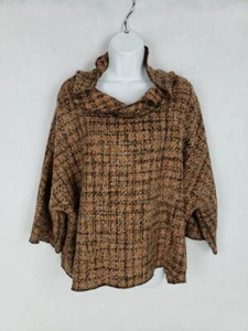 Harriet's SF Wollpullover Lagenlook Wasserfallausschnitt Pullover Gr. XL braun kariert kurz - Bild 1 von 7