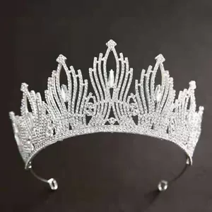 Silver Tiara Crowns Crystal Headband Princess Bridal Wedding Prom Birthday Party - Picture 1 of 3