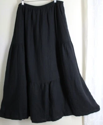 Eskandar Sz 3 Black Flowing 37" Long Linen Pull-On Skirt Gypsy Boho Hippie - Image 1 of 4