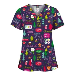 NiaaHinn Men's Printed Scrub Tops - V-Neck Short Sleeve with Cargo Pants - Picture 1 of 79