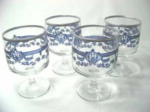 French Comfit Blue Pattern Goblets - Set of 4 - Picture 1 of 3