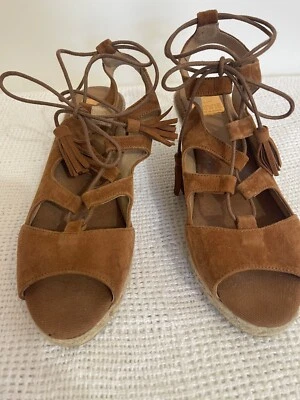 KANNA Ladies Suede Sandals Wedges Espadrilles Lace Up Rust Size 40 US 7.5 Spain - Image 1 of 4